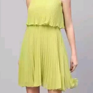 Sassfaras Women Pleated Skater Mint Green Dress