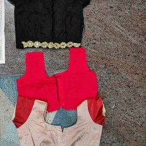 3 Blouses,Black, Rani Pink, Red N Beige