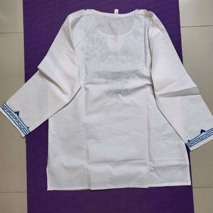 White With Blue Lucknowi Short Kurti