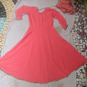 Stitched Peach Frock With Duppata