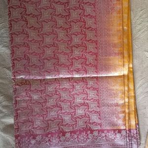 Yellow Saree With Pink Border