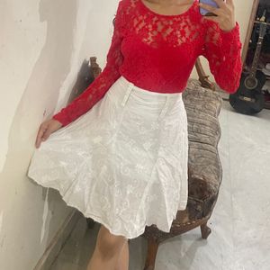 Red Lacey See Through Top