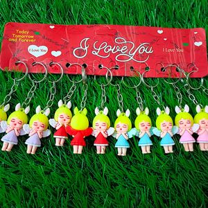 Set Of 12 Cute Doll Design Keychains