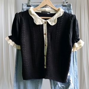 Short Puff Sleeve Collar Top