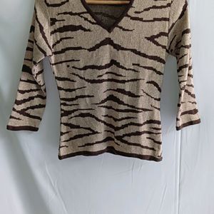 Animal Print Sweater Three Quarter Sleeves