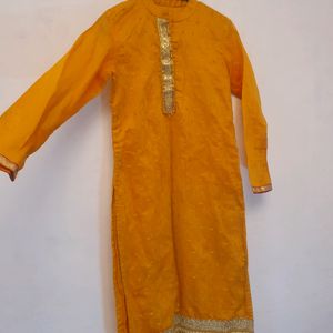 Beautiful Yellow Red Straight Suit Kurta Laggin