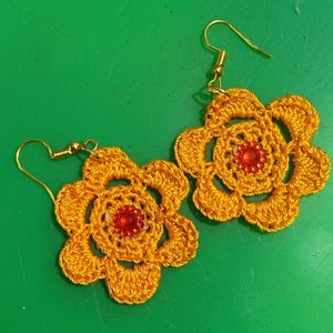 Yellow Flower Crochet Earrings