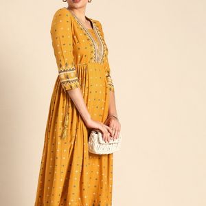 Yellow Anarkali Kurta With Trousers Set For Beauty