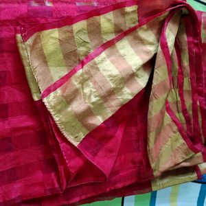 Cotton Red Saree With Golden Border