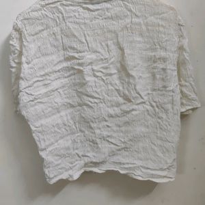 White Crinkled Crop Shirt By Only