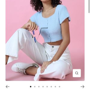 Women Blue Solid Crop Top