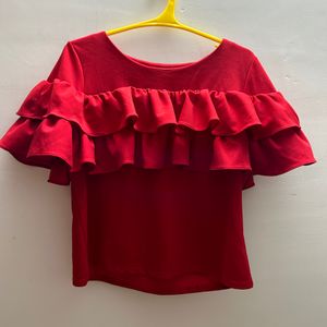 Red Top With Beautiful Flares In The Neck