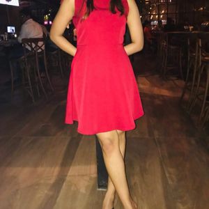 Classic Red Skater Dress with Shoulder Bow Detail