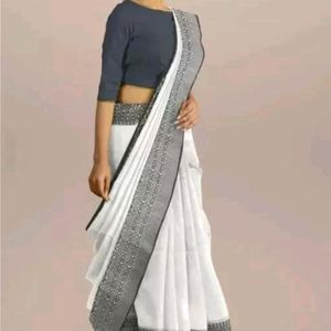 Pure Cotton Saree (Black 🖤 White 🤍)