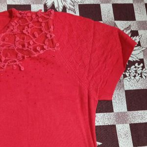 Girls Red Half Sleeve Top