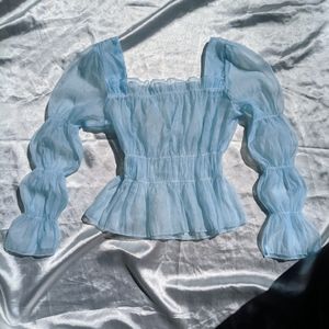 Women Organza Corset Shaped Ocean Blue Top