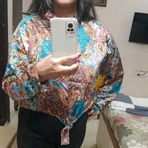 Multicolored Satin Short Shirt In Amazing Quality