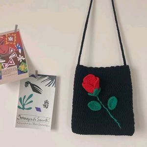 Crochet Red Rose Sling Bag