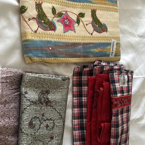 Set Of 3: Dress Materials And 1 Scarf