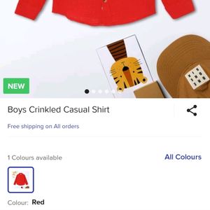 Red Crinkled Cotton Shirt For Kids Boys