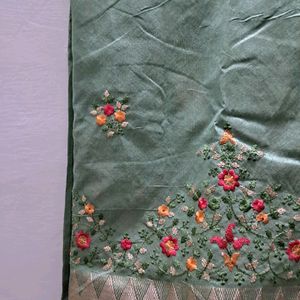 Embroided Green And Golden Saree