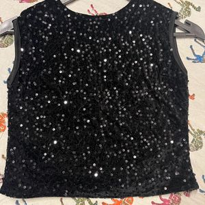 Black Sequin Net Top