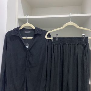 Black Pleated Relaxed Co Ord Suit