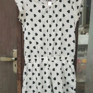 White Jumpsuit black heart Print