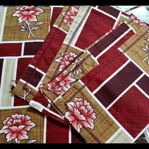 New Dark Red Floral Double Bedsheet With 2Pillow