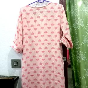 Pink Cotton Blend High Low Kurti