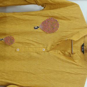 Yellow Kurta With Hot Air Balloon Design