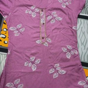 Pink Leaf Print Kurti