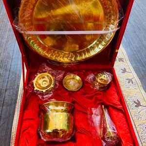 GigaMart Premium Gold Plated Pooja Thali Set of 7