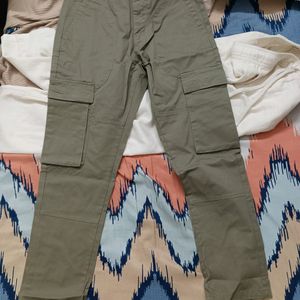 Two Cargo Trousers, Black and Olive Green