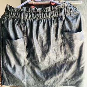 Leather/polyster Short Black Skirt