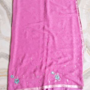 Pink Embroidered Saree With Stitched Blouse ✨