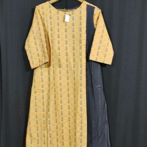 Yellow And Black Kurti Set ( Women)