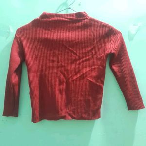 (2-3.5 Year) Girls Red Full Neck Sweater