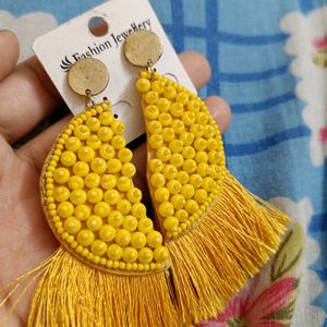 Yellow Beaded Bohot Earrings