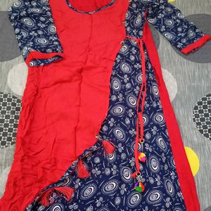 Red & Blue Tassel Kurta