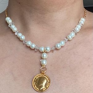 Pearl Necklace With Coin Charm!