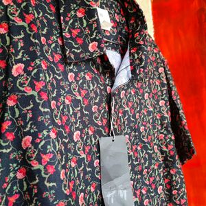 H&M Floral Rose Half Printed Black Shirt