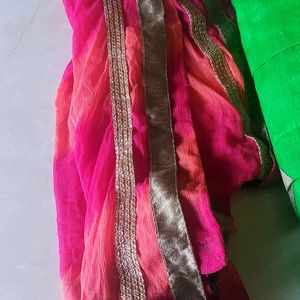 Green Silk Lehanga Ethnic Skirt With Dupatta Gotta