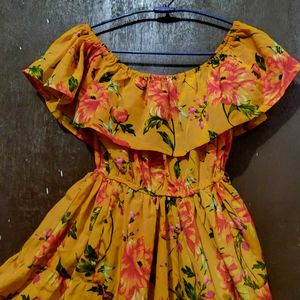 Yellow Printed Beautiful  Frock Top  . No Used