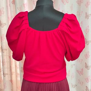 Fuchsia Pink Top Puffed Sleeves