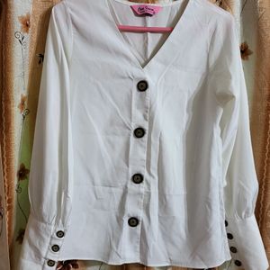 Korean White Top With Bishop Full Sleeves