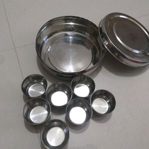 tapeli,  masala dabba, dish,cup, bowl, spoon combo