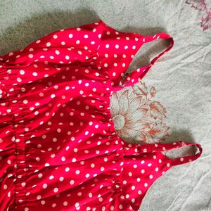 Red Polka Print Maxy Dress