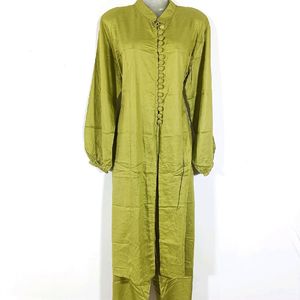 Front Slit Olive Green Kurta Set