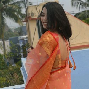 Organza peach Saree With Blouse